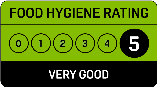 5 star Food Hygiene Rating Scheme, rated by the Food Standards Agency